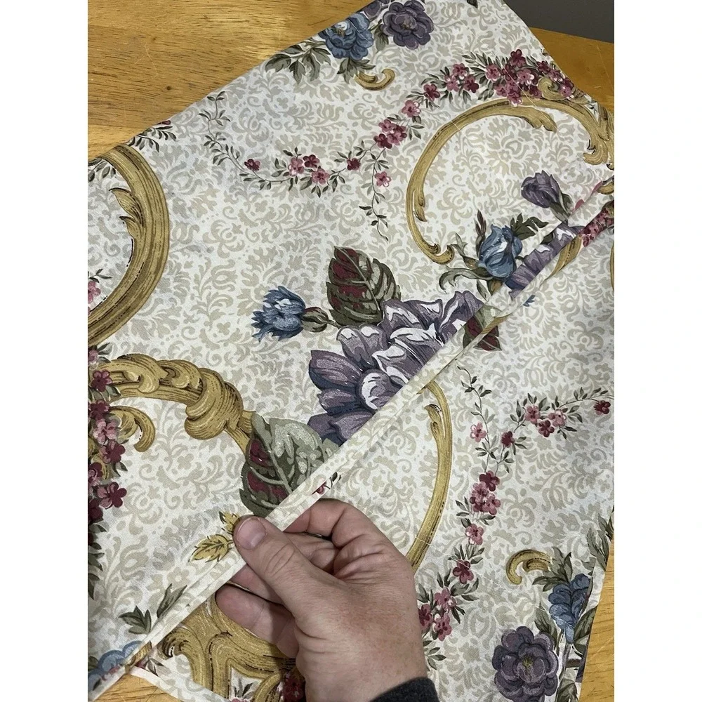 Vtg Floral Gold Scroll Drapery Set Cottage Garden French Tieback‎ Valance Panels